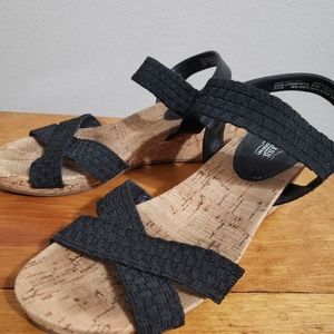 EUC Cork Wedge Heels with Woven Black Straps